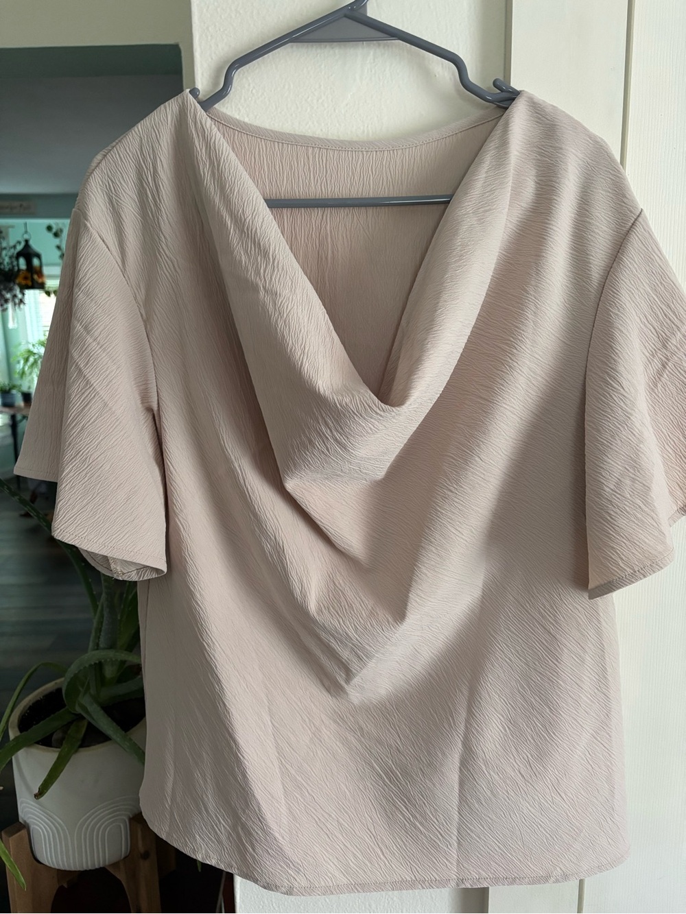 Draped Neck Short Sleeve Top - Blush